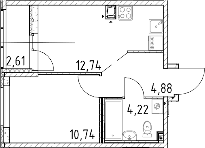 1-комнатная квартира 32.58 м², 10/17 эт., ЖК «Город Первых»
